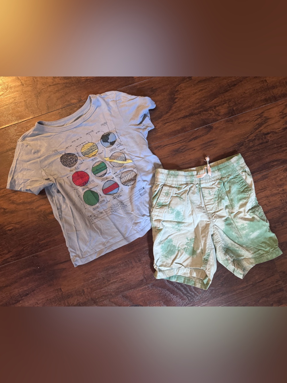 GAP Kids Light Blue Graphic Planet Tee & Green Tie-Dye Shorts Set